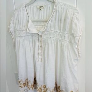 Max Studio Ivory and Tan Embroidered Button Down Shirt